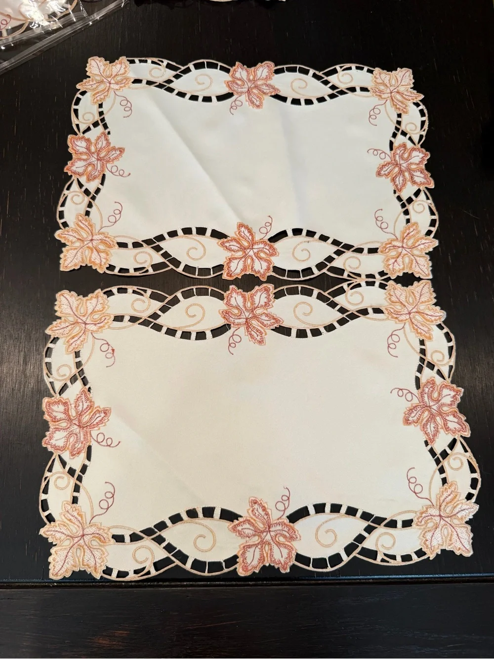 Autumn Leaf Embroidered Placemat Set/2 Cream with Orange Accents NOS